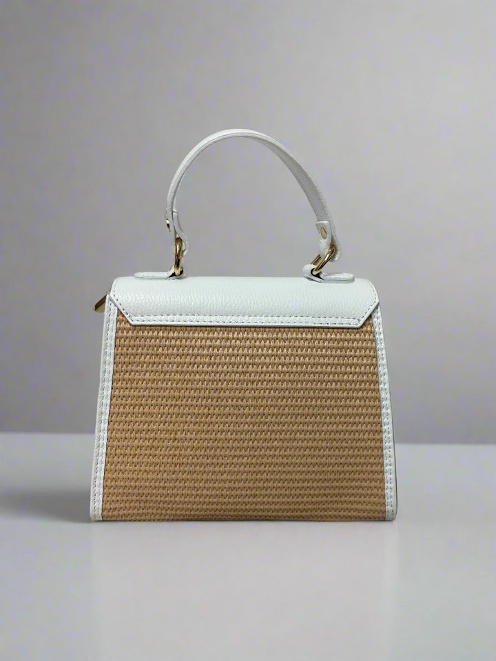 White Leather and Rattan Handbag