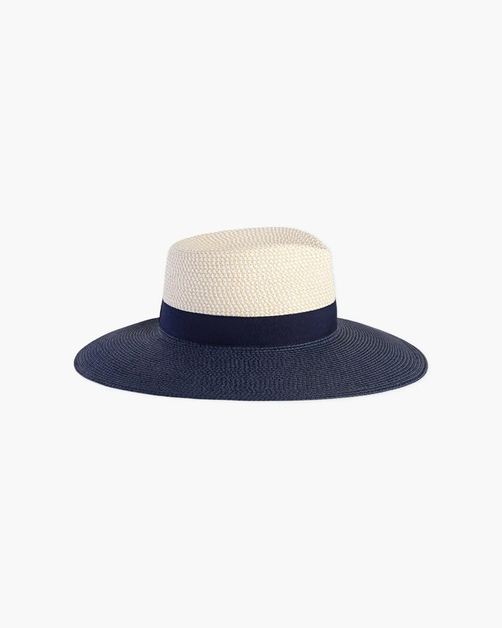 Eric Javits Lady Daphne Hat in White Mix & Navy - Mildred Hoit