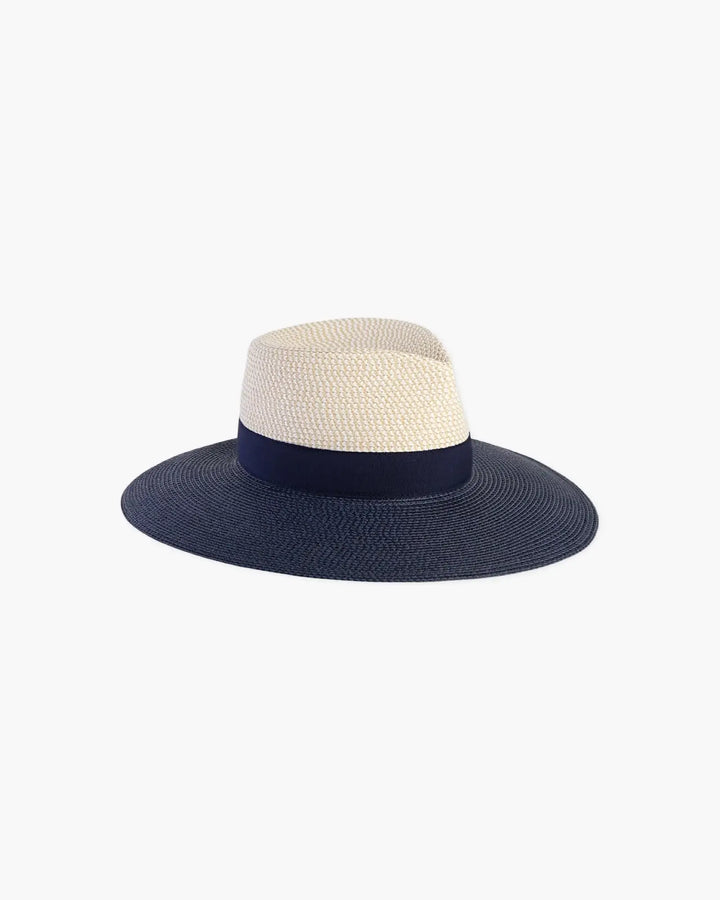 Eric Javits Lady Daphne Hat in White Mix & Navy - Mildred Hoit