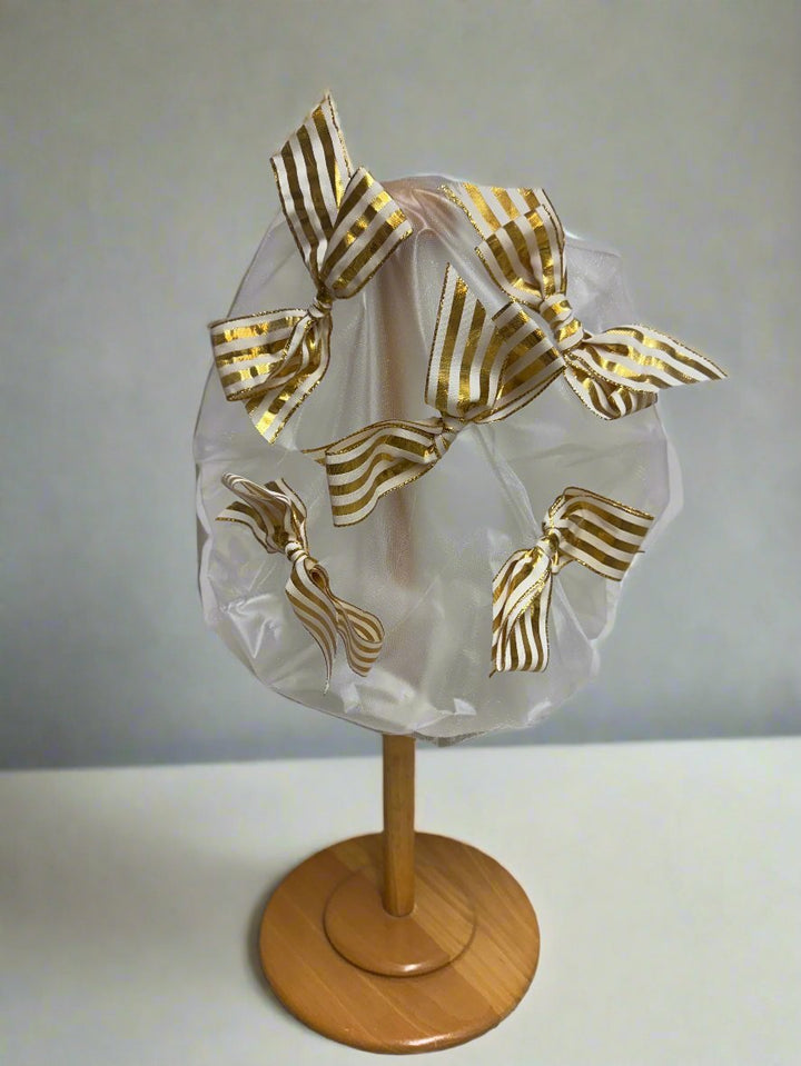 White and Gold Bow Shower Cap - Mildred Hoit
