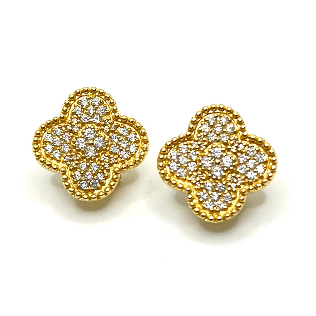 Clover Gold with Rhinestone Earrings - Mildred Hoit