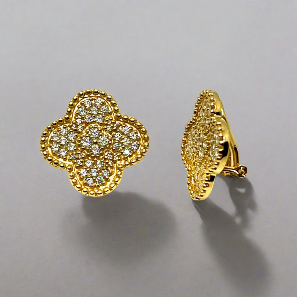 Clover Gold with Rhinestone Earrings - Mildred Hoit