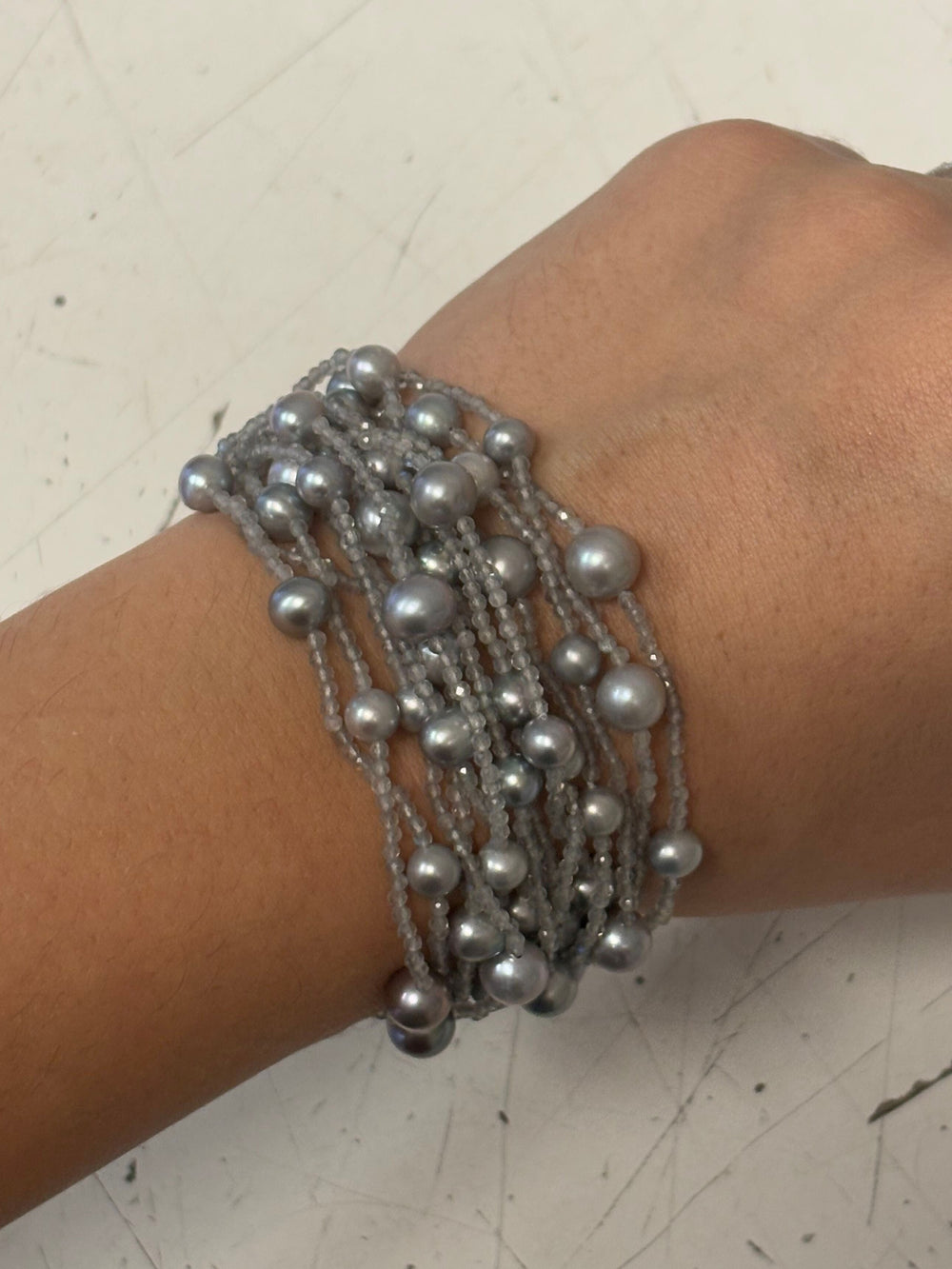 Multi-Strand Grey Pearl Bracelet - Mildred Hoit