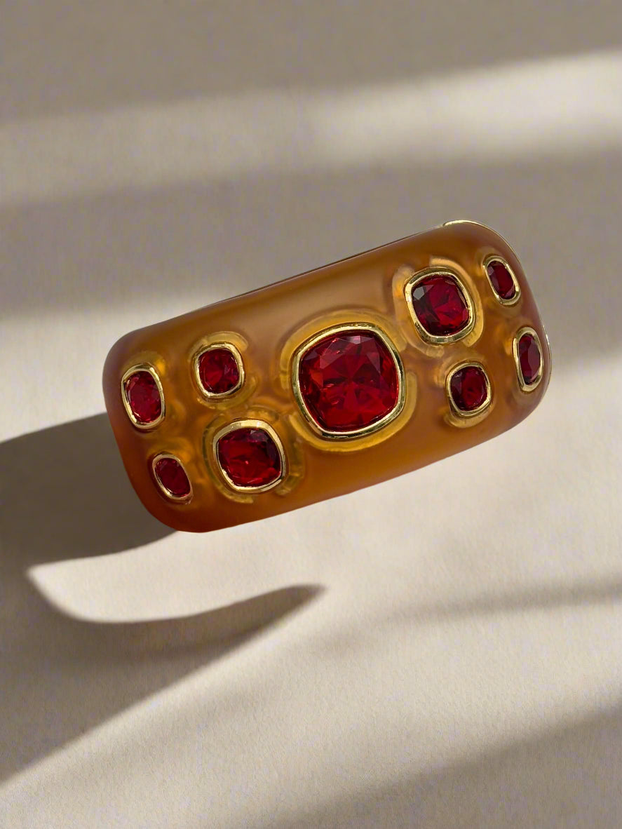 Amber Cuff Bracelet with Red Stones - Mildred Hoit