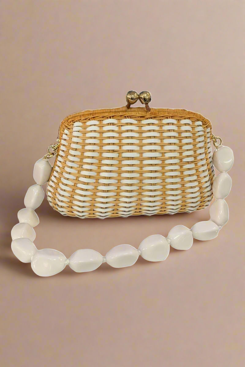 Blair Straw Bag in Honey and White - Mildred Hoit