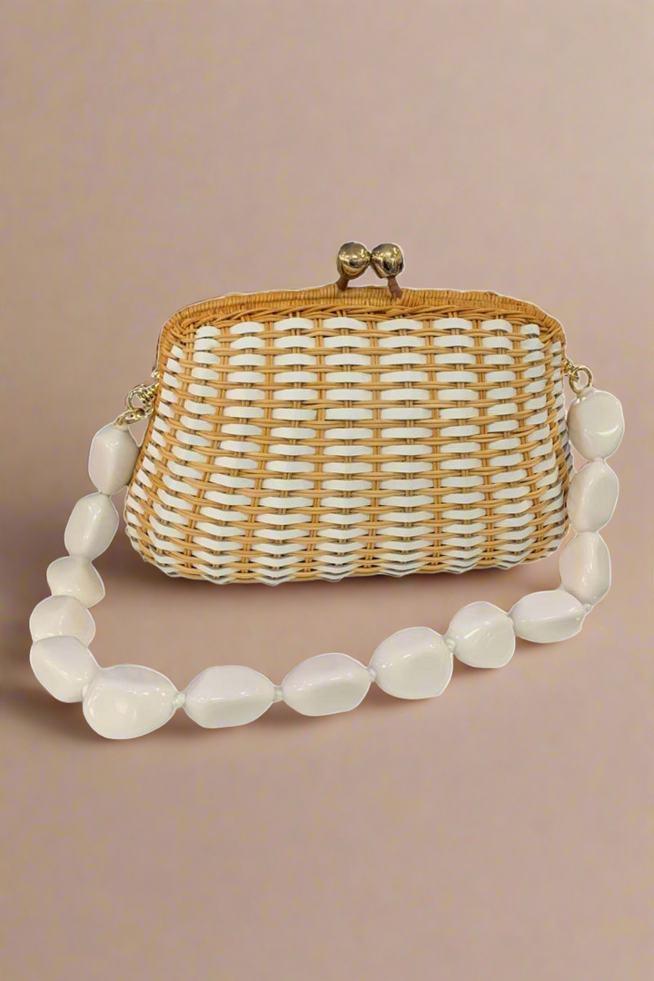 Blair Straw Bag in Honey and White - Mildred Hoit