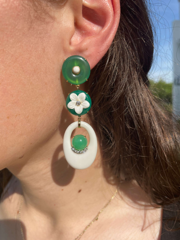 Green Agate, Chrysoprase Earrings - Mildred Hoit