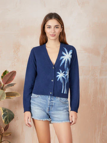 Navy Palm Tree Cardigan - Mildred Hoit