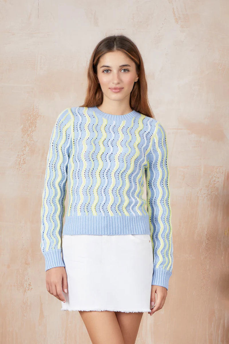 Cotton Wave Sweater in Sky Multi available at Mildred Hoit in Palm Beach.