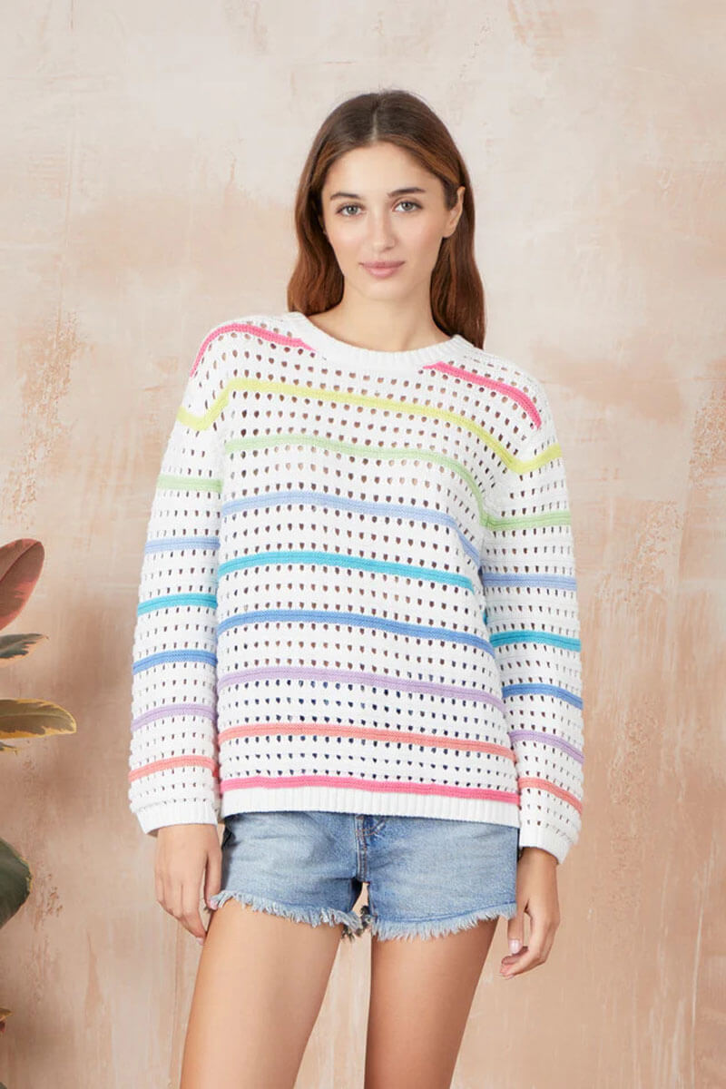 Cotton Multi-Color Pointelle Striped Sweater available at Mildred Hoit in Palm Beach.