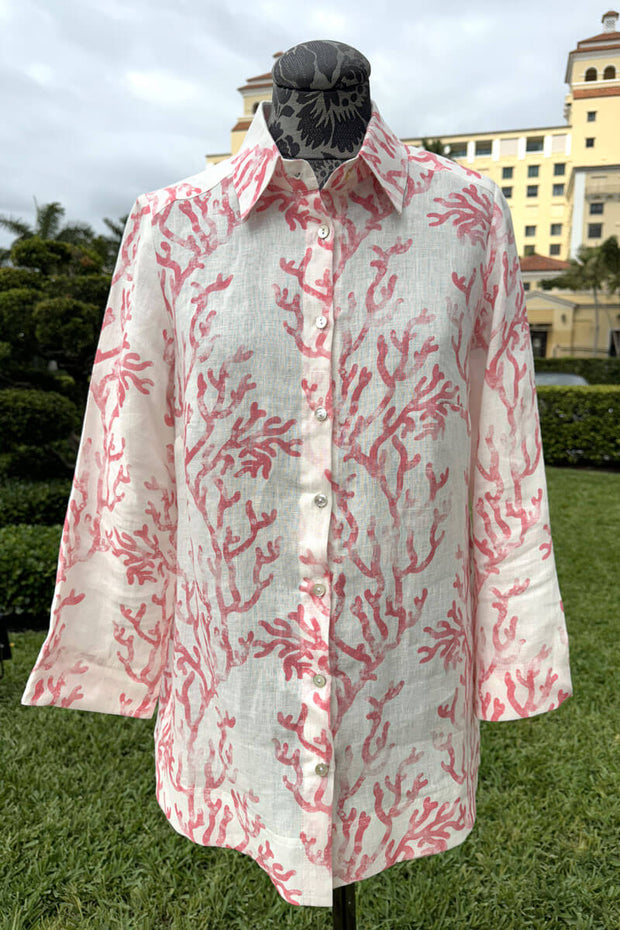 ILinen Coral Reef Linen Shirt available at Mildred Hoit in Palm Beach.