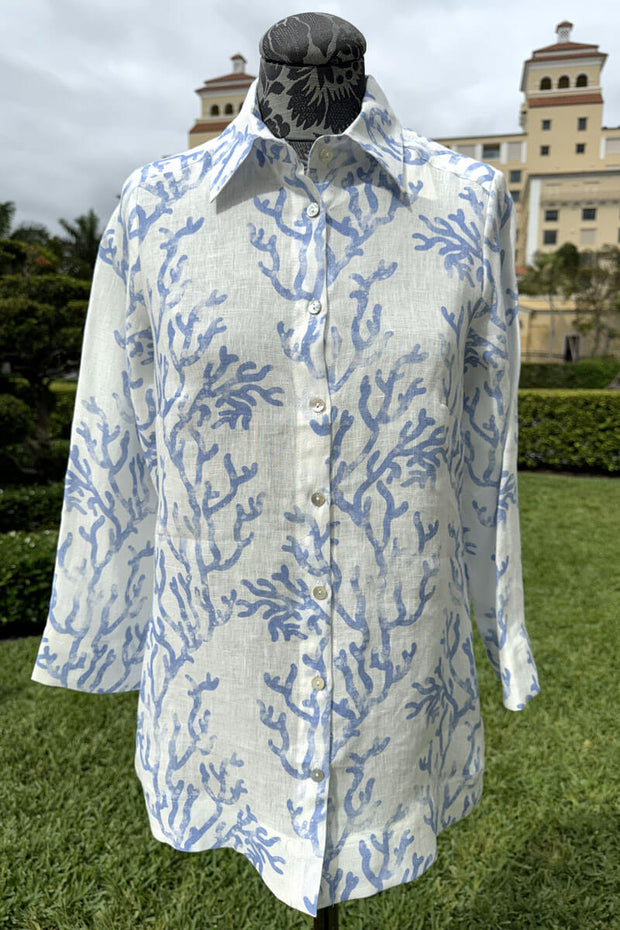 ILinen Blue Reef Linen Shirt available at Mildred Hoit in Palm Beach.