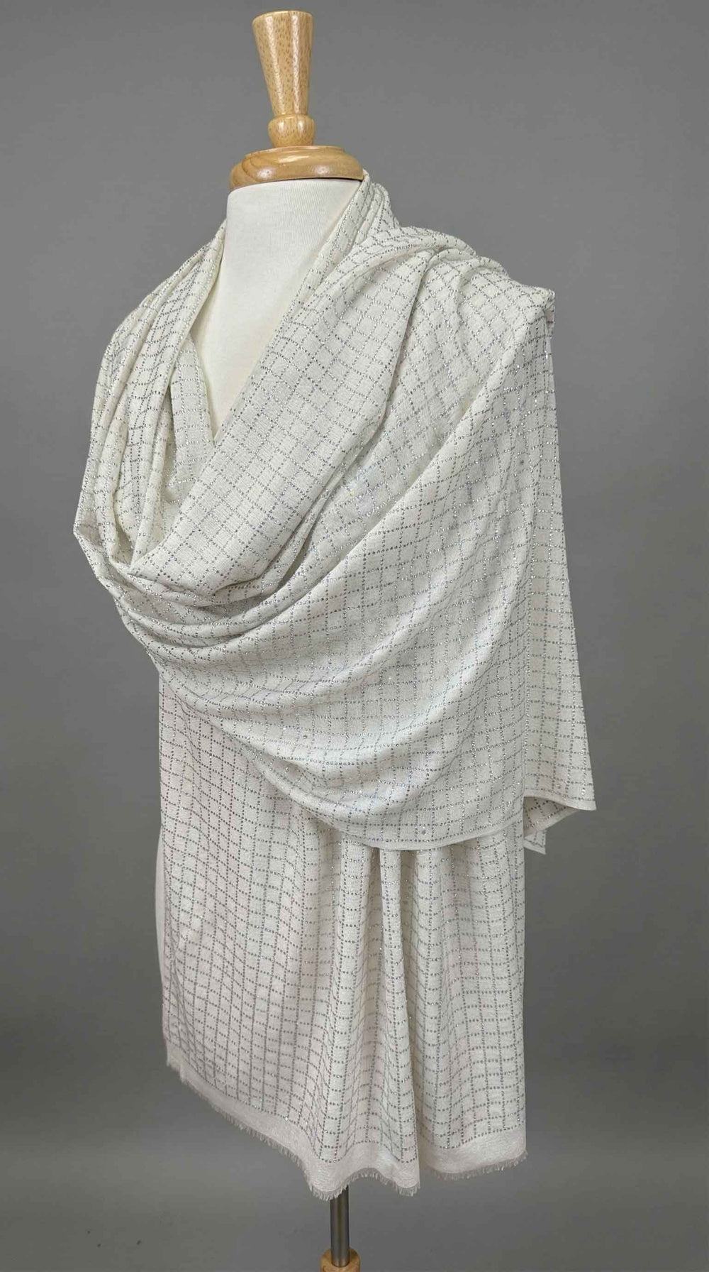 K Janavi Check and Lines Stole in Ivory - Mildred Hoit