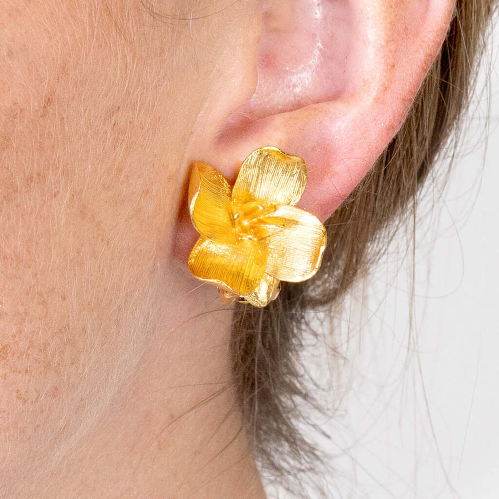 Kenneth Jay Lane Gold Flower Pierced Earrings - Mildred Hoit
