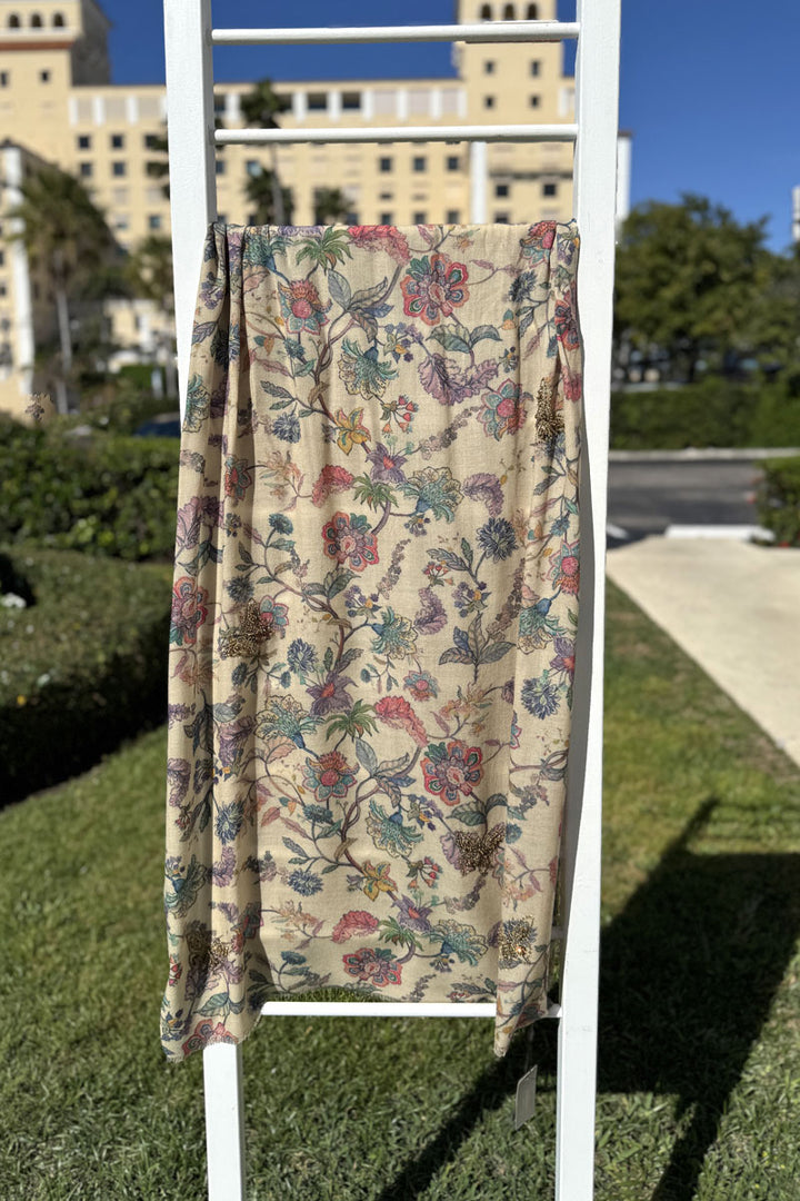 Janavi Taupe with Floral Shawl