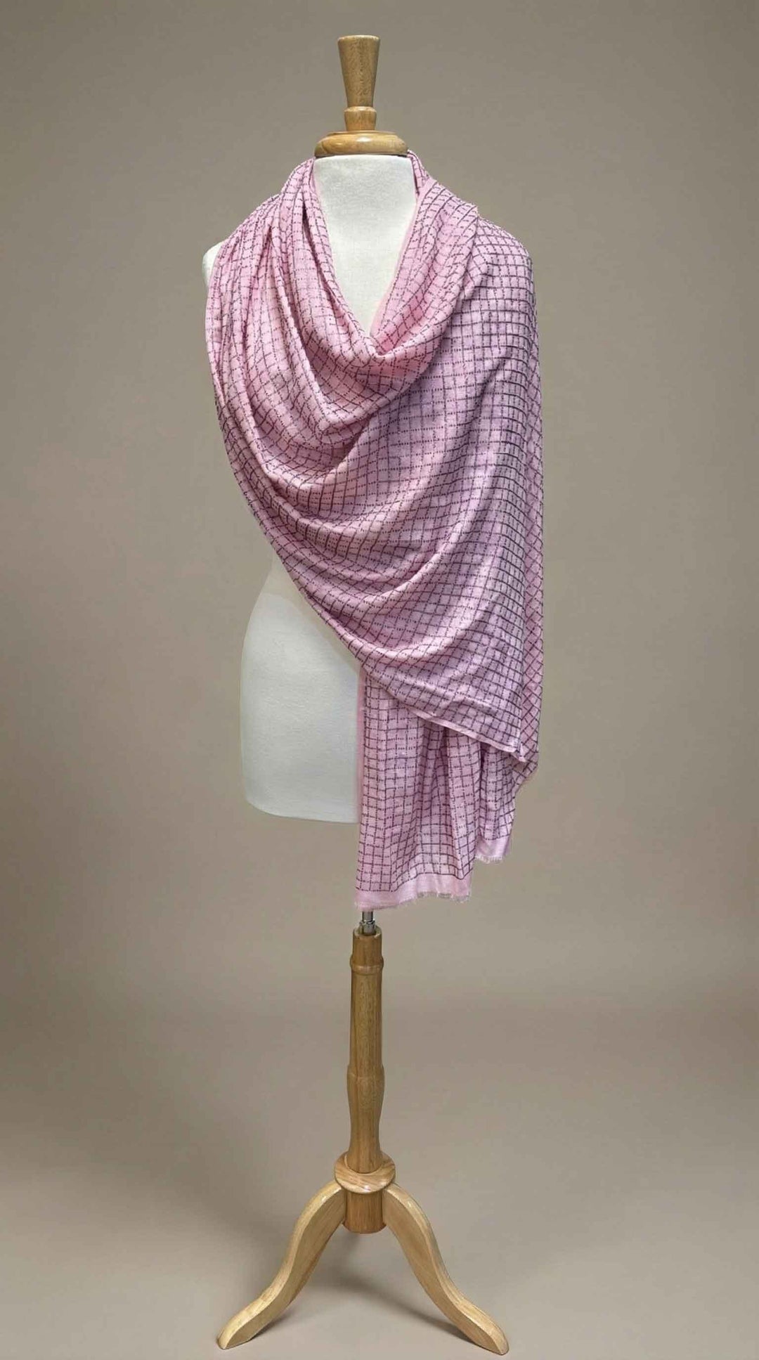 K Janavi Check and Lines Stole in Pale Pink - Mildred Hoit