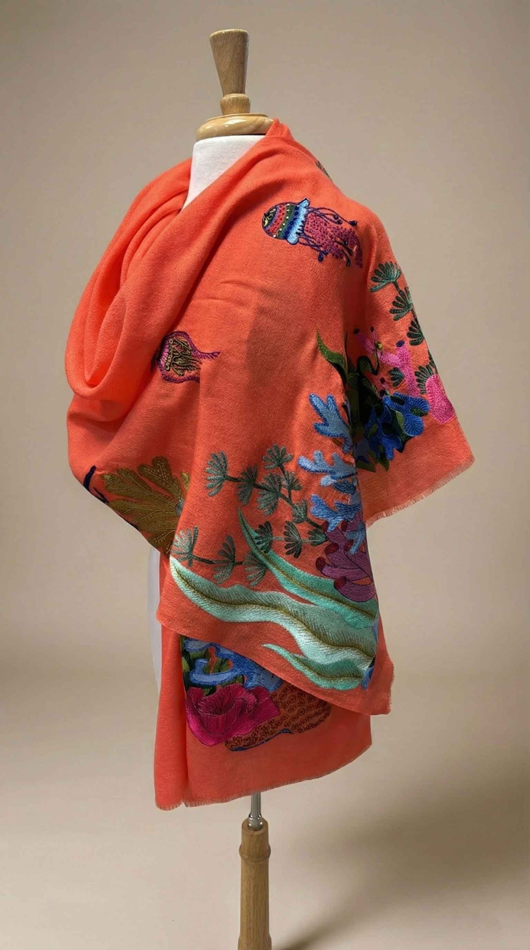 K Janavi Coral Couture Stole in Coral Multi - Mildred Hoit