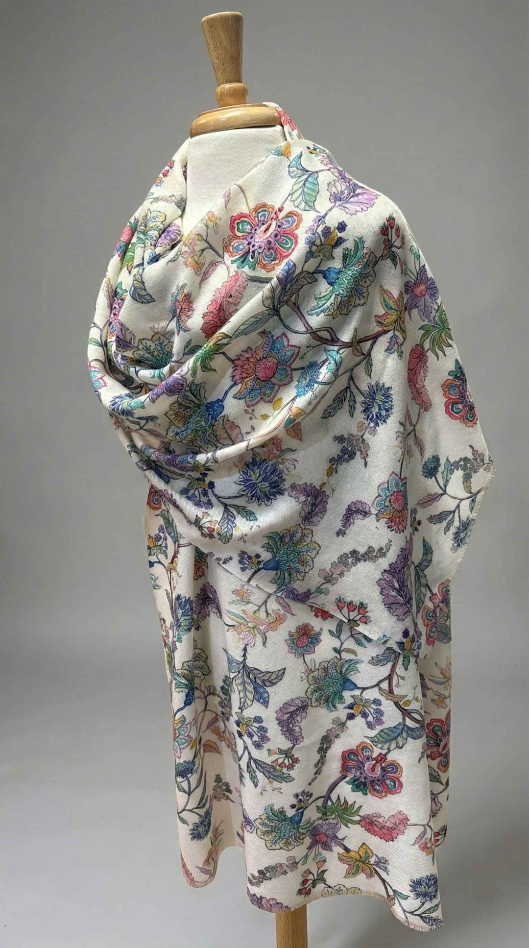 K Janavi Vivid Dawn Stole in Ivory Multi - Mildred Hoit