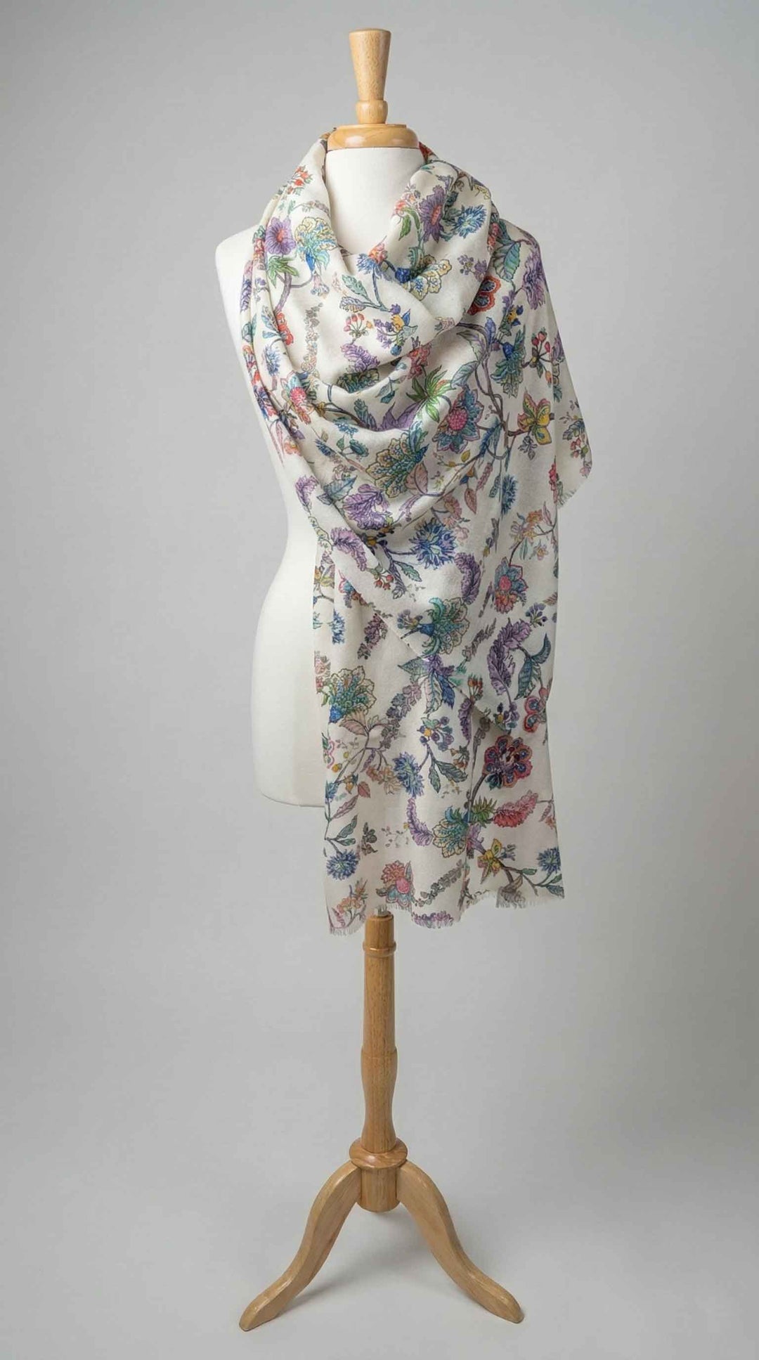 K Janavi Vivid Dawn Stole in Ivory Multi - Mildred Hoit