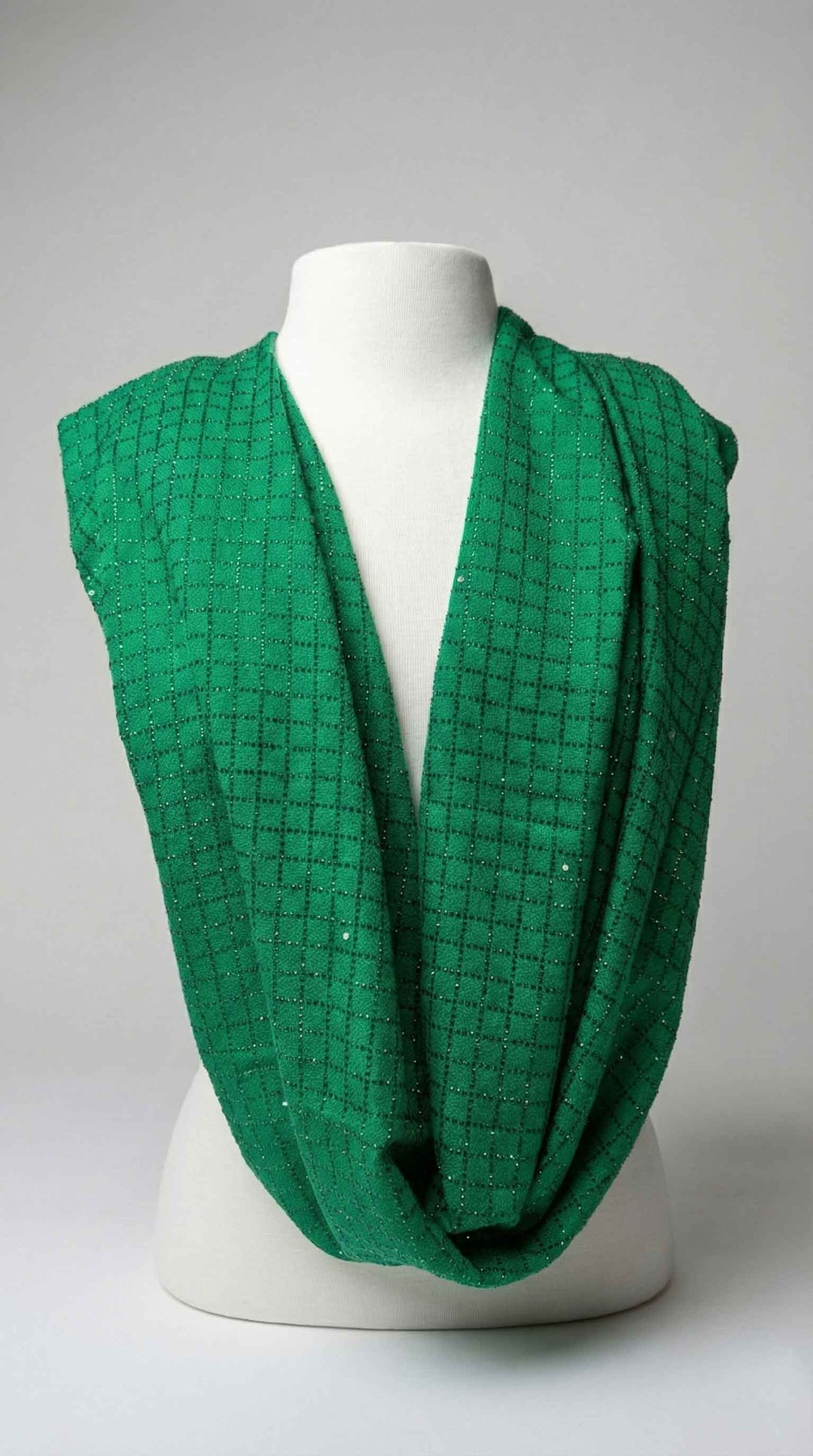 K Janavi Check and Lines Stole in Emerald - Mildred Hoit