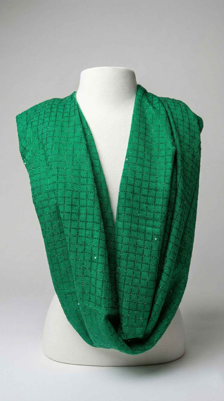 K Janavi Check and Lines Stole in Emerald - Mildred Hoit