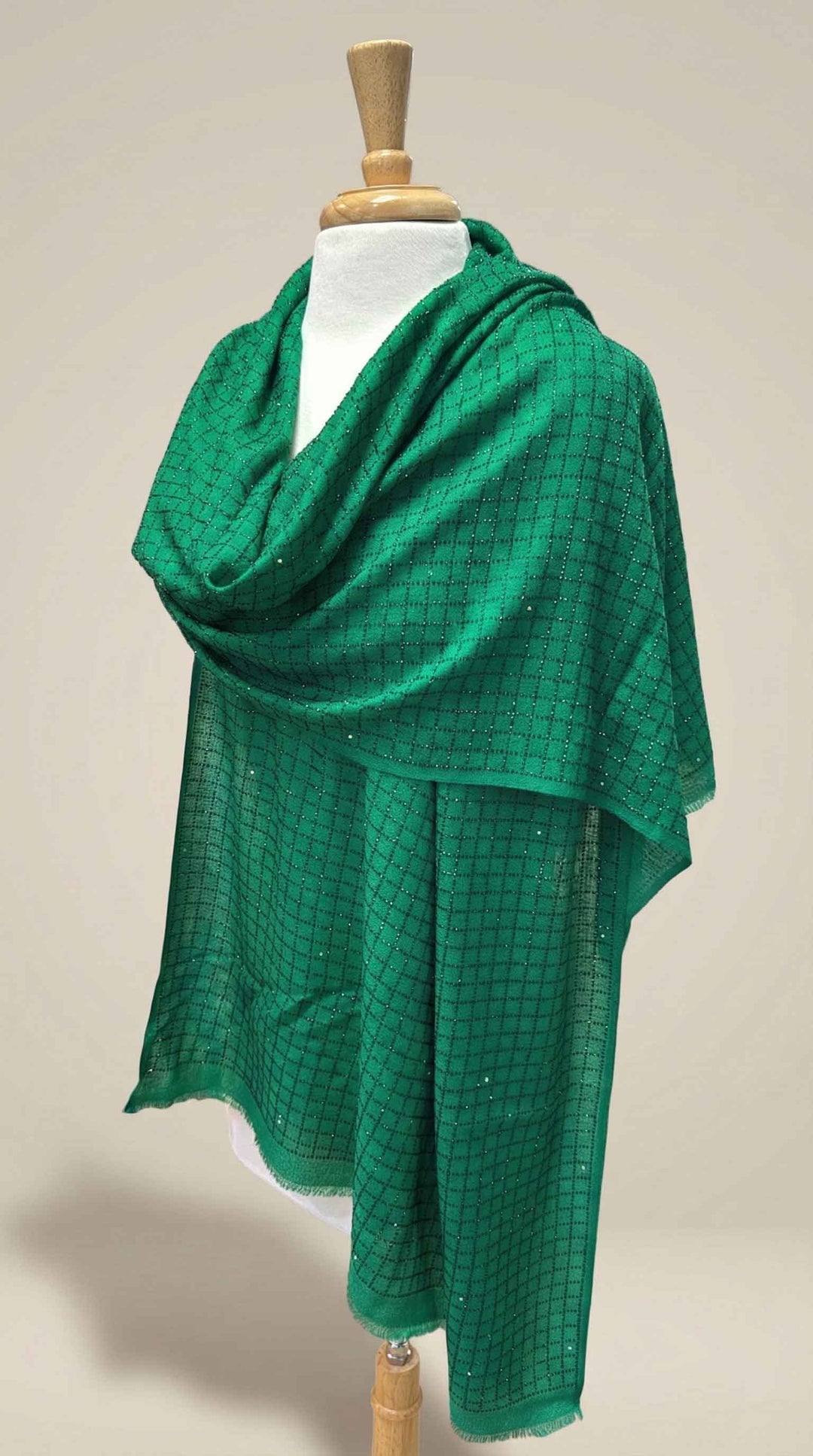 K Janavi Check and Lines Stole in Emerald - Mildred Hoit