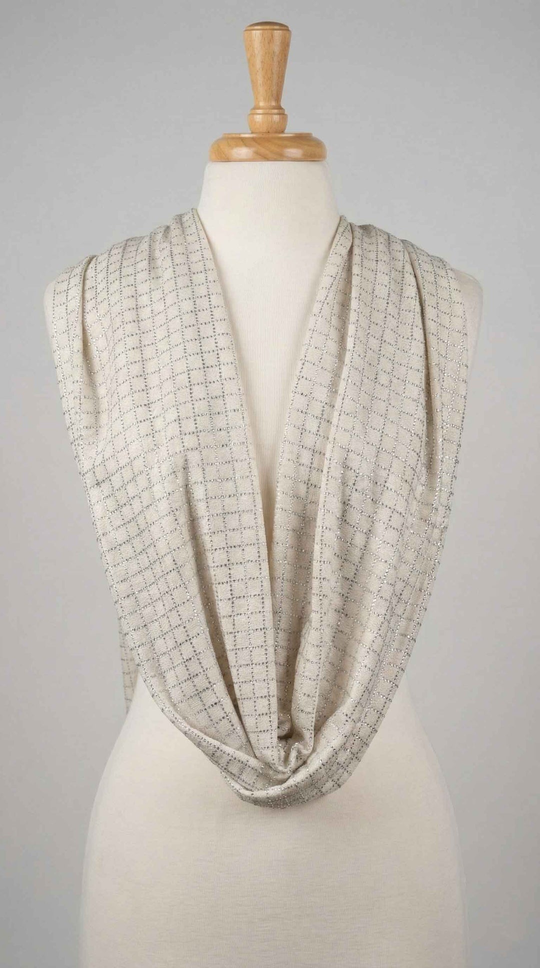 K Janavi Check and Lines Stole in Ivory - Mildred Hoit