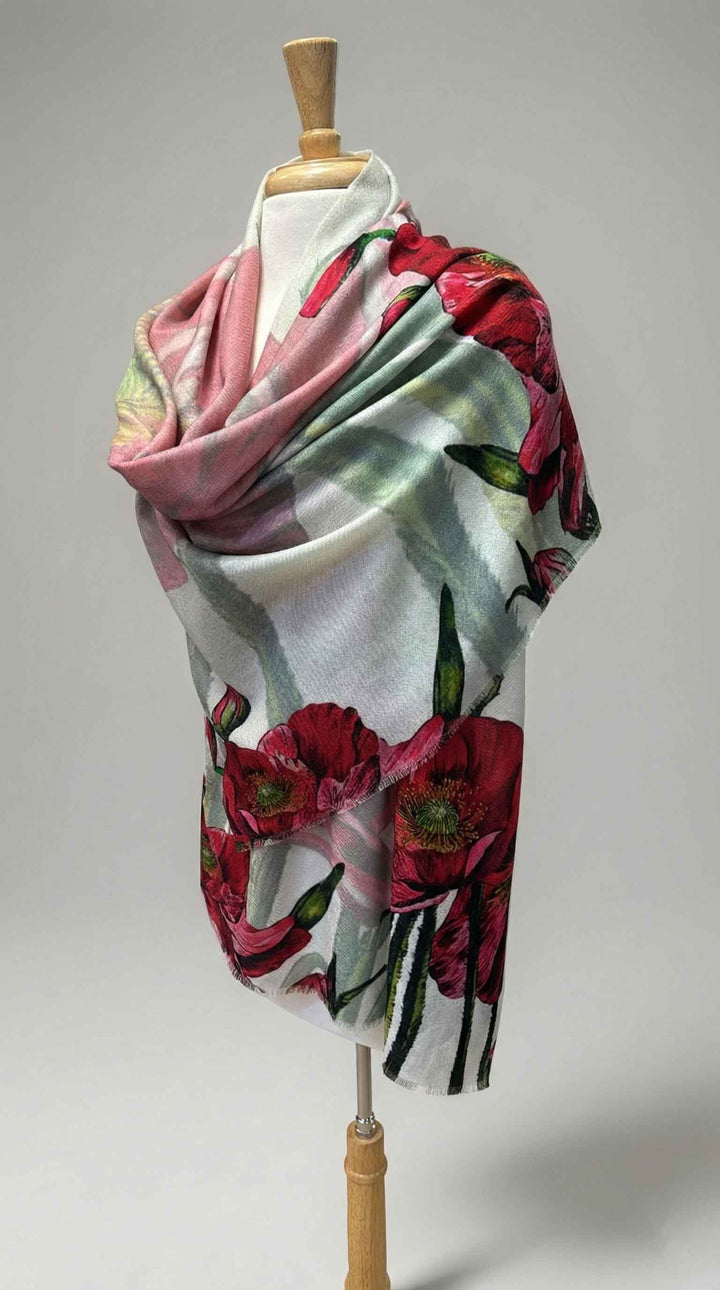 K Janavi Rose Flower Stole in Grey Multi