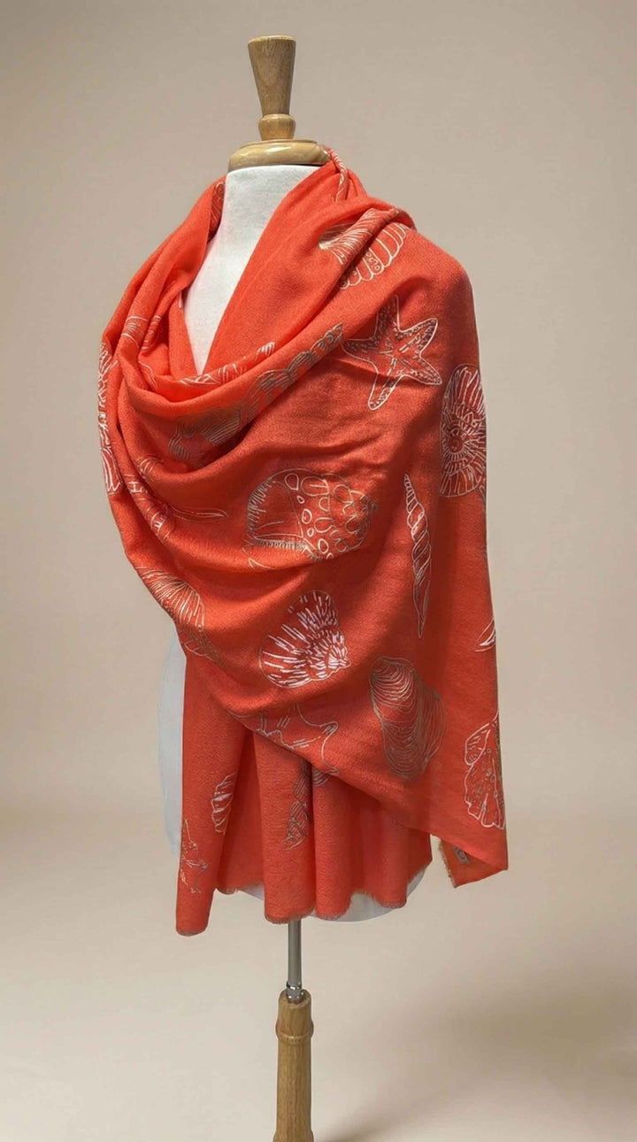 K Janavi Sea Shell Reverier Stole in Coral & Neutrals - Mildred Hoit