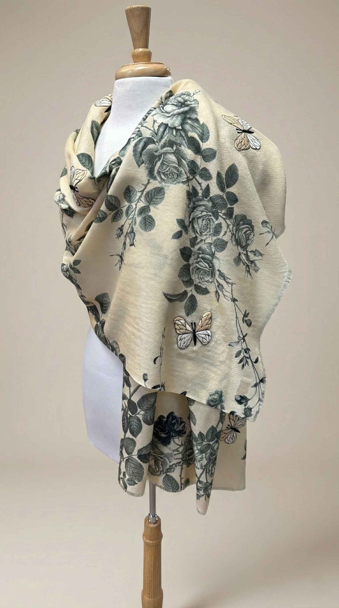 K Janavi Vintage Wings Stole in Beige Combo