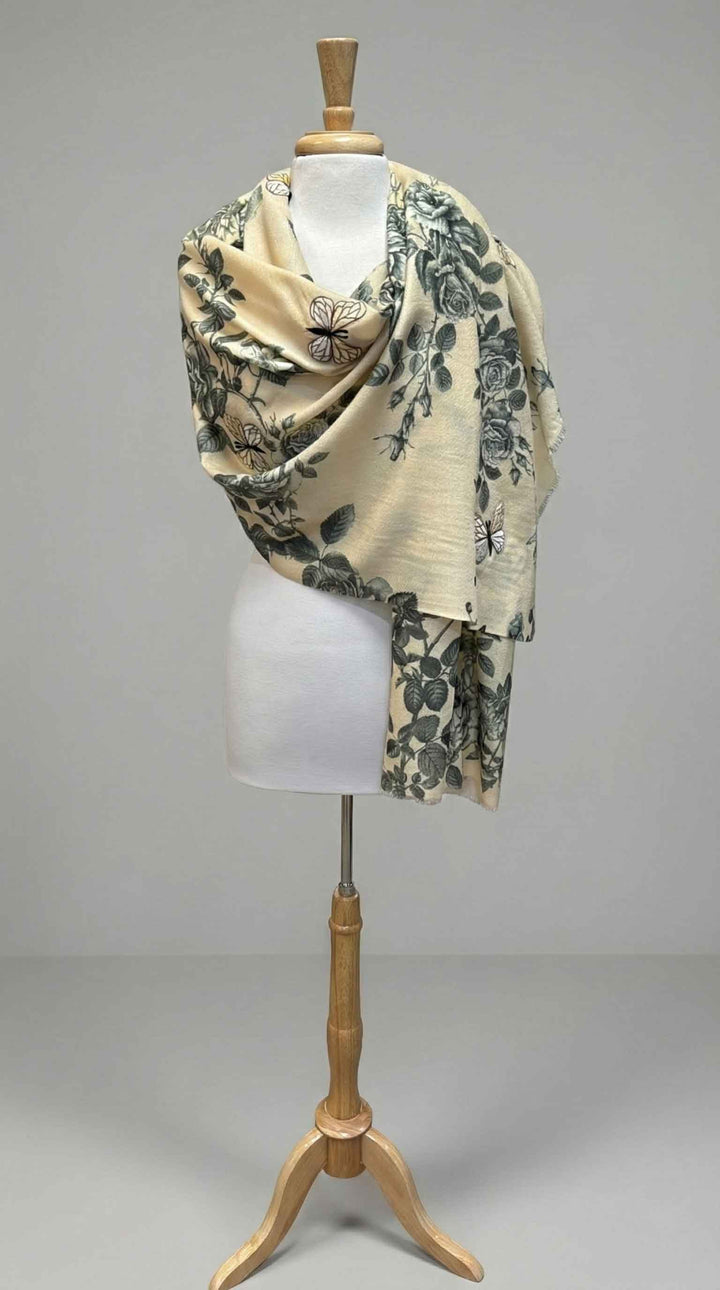 K Janavi Vintage Wings Stole in Beige Combo