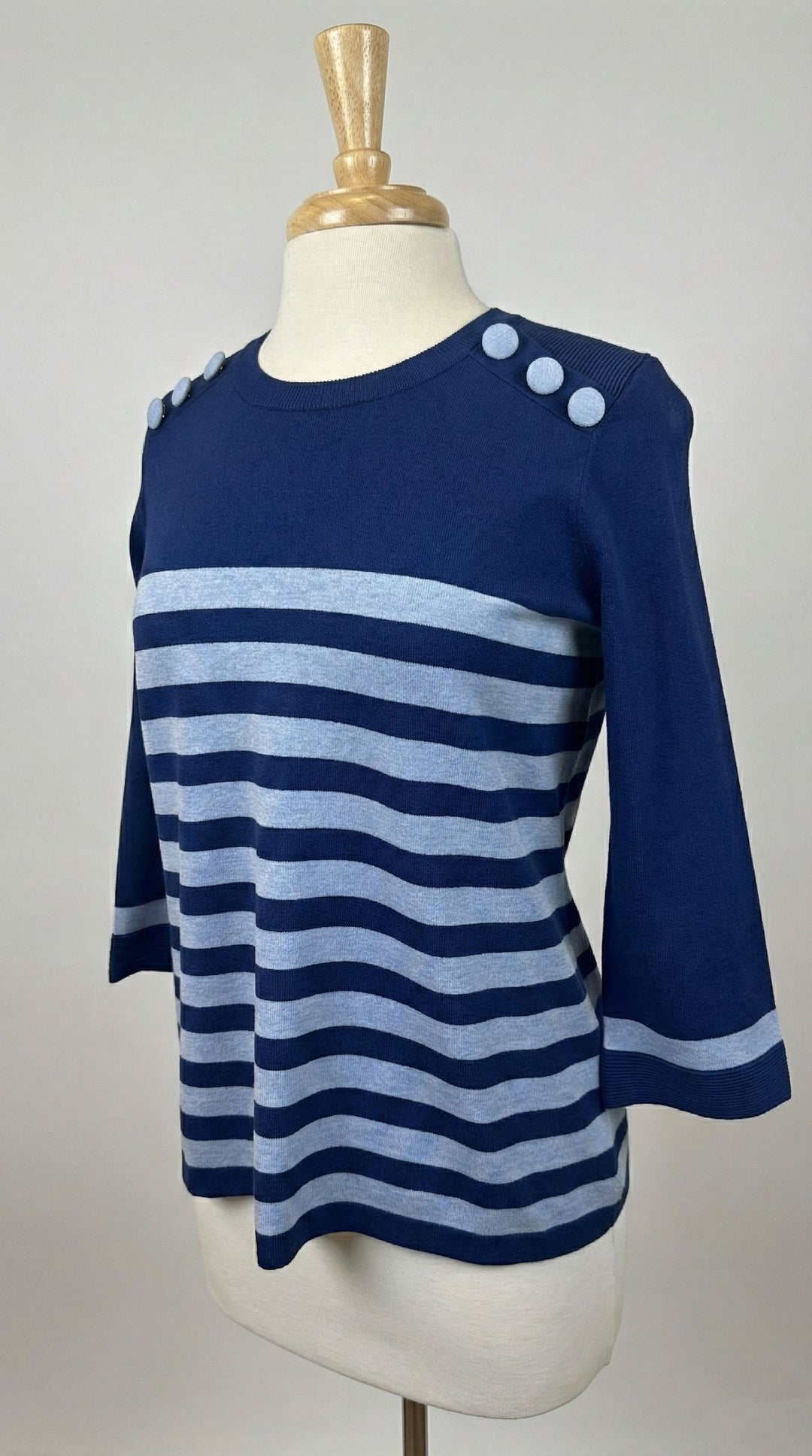 J'envie Shoulder Buttoned Top in Ink & Sky - Mildred Hoit
