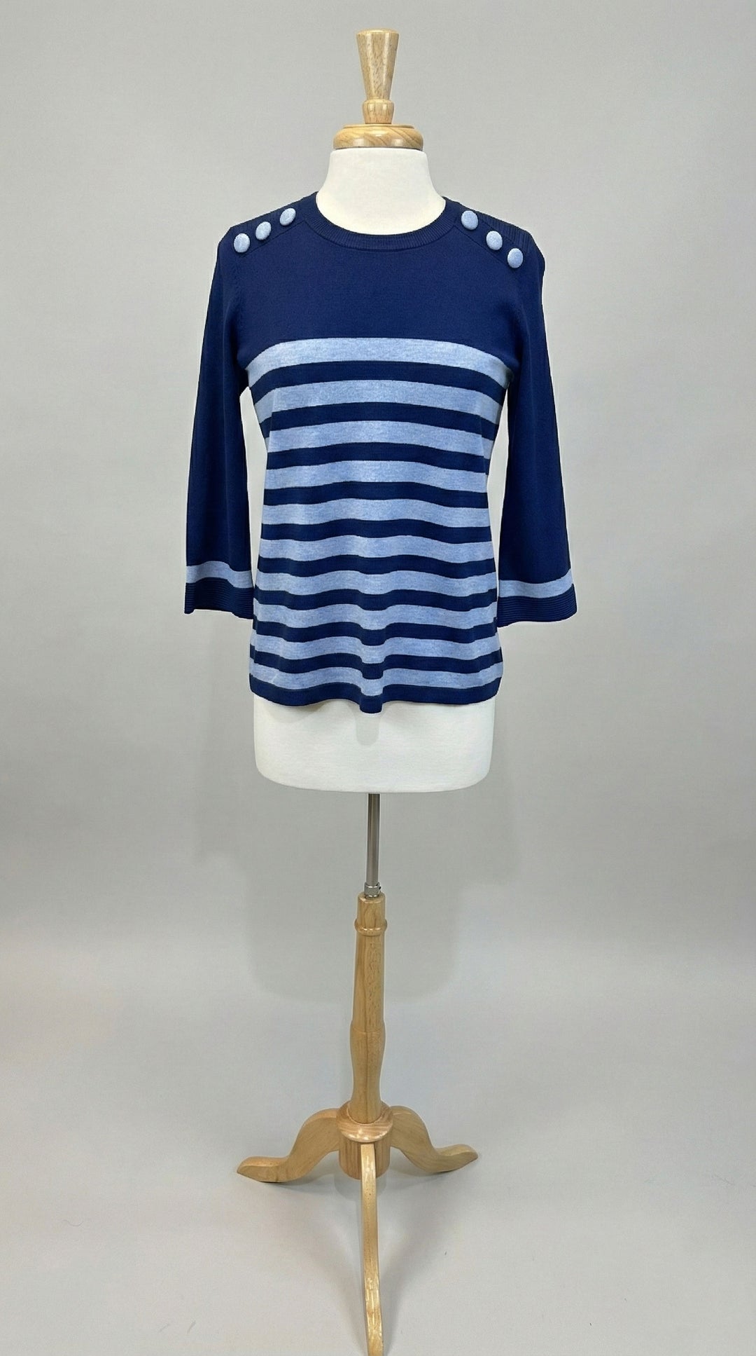 J'envie Shoulder Buttoned Top in Ink & Sky - Mildred Hoit