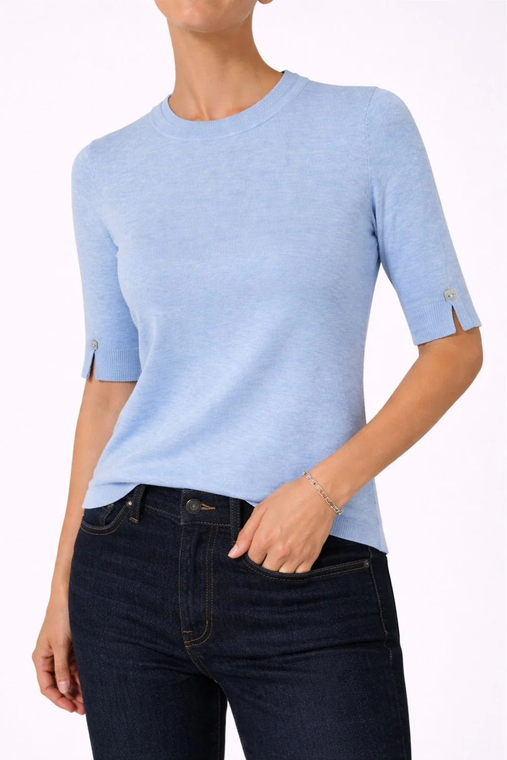 J'envie Elbow Sleeve Sweater in Sky - Mildred Hoit