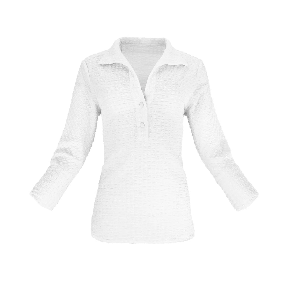 J'envie Odyssey Pop-Over Collared Blouse in White - Mildred Hoit