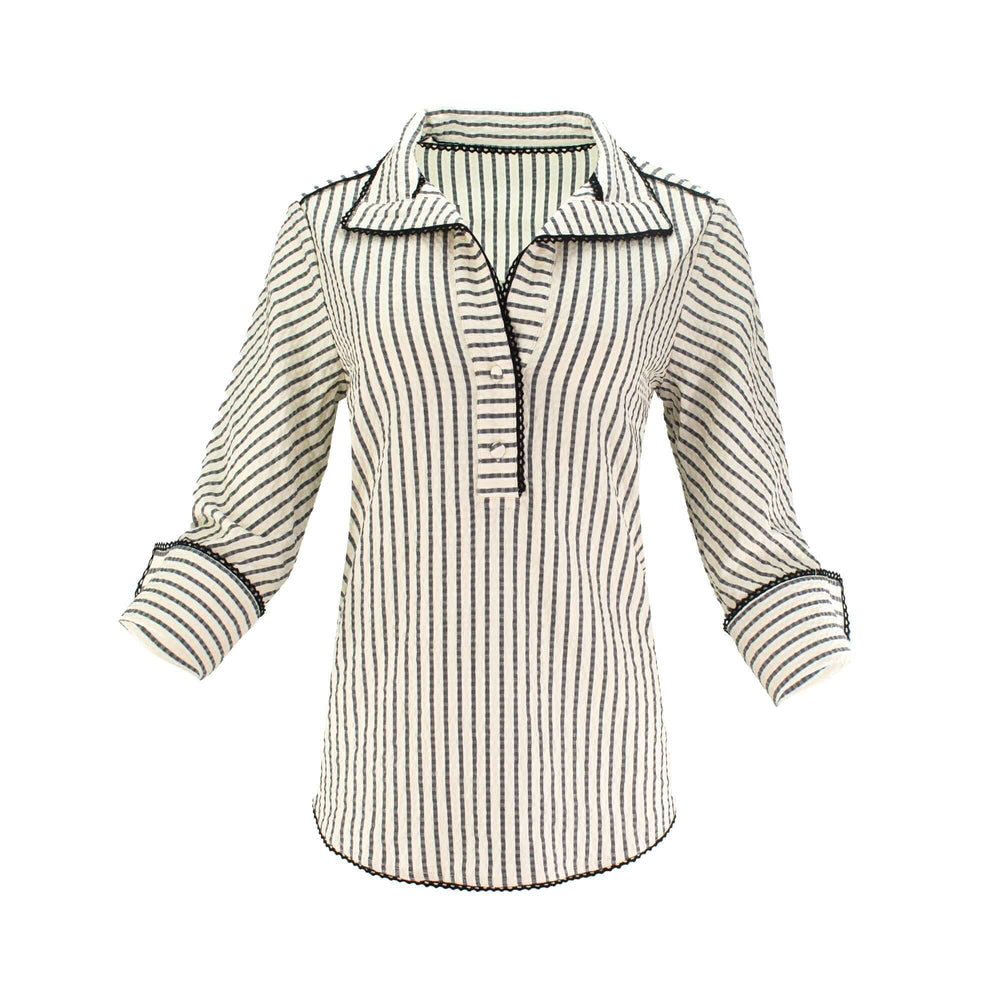 J'envie Collared Calypso Tunic in White & Black - Mildred Hoit