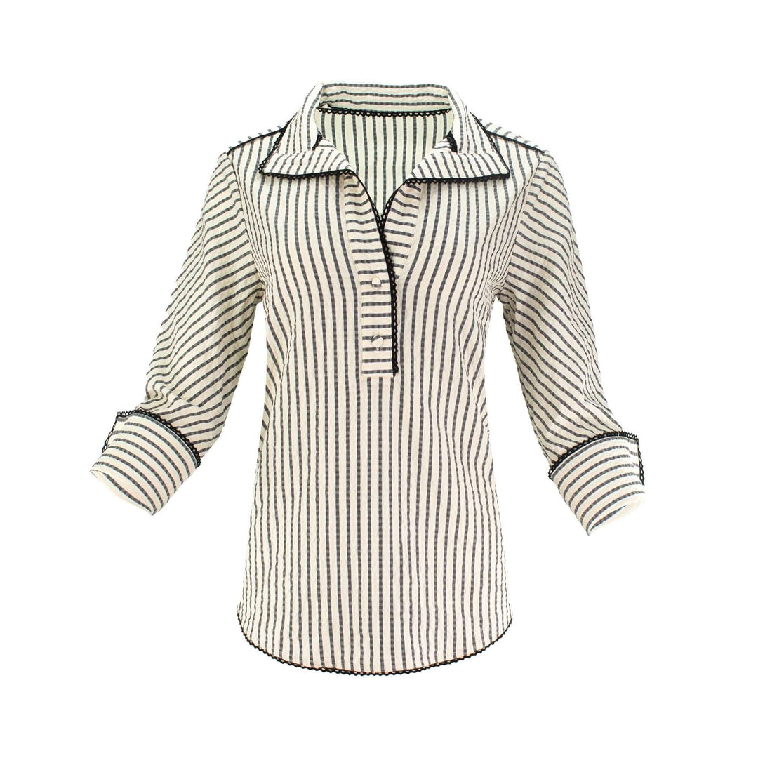 J'envie Collared Calypso Tunic in White & Black - Mildred Hoit