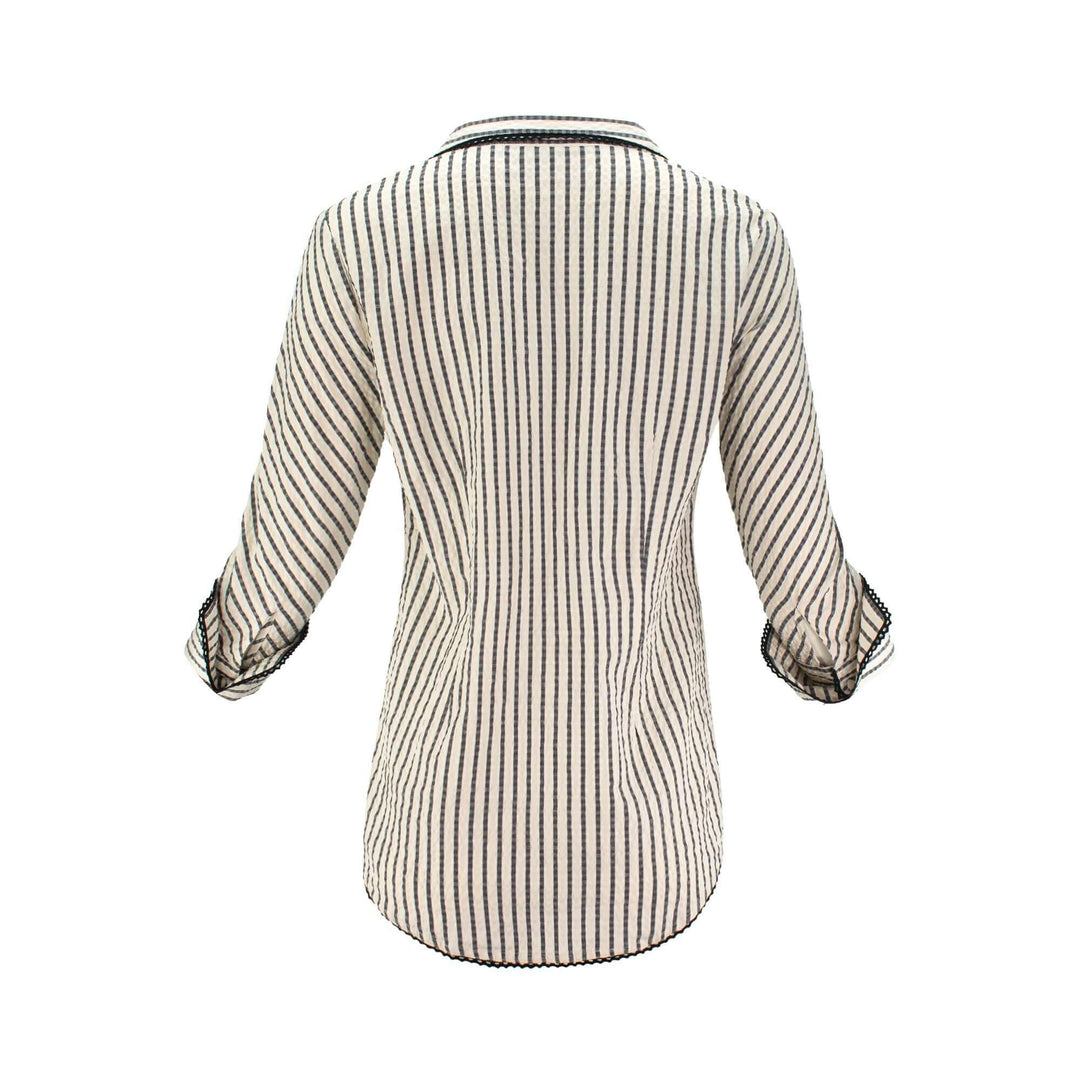 J'envie Collared Calypso Tunic in White & Black - Mildred Hoit