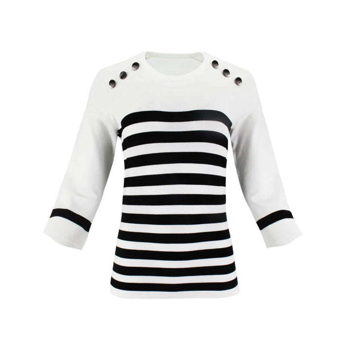 J'envie Shoulder Buttoned Top in White & Black - Mildred Hoit