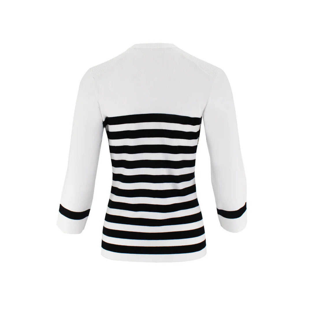 J'envie Shoulder Buttoned Top in White & Black - Mildred Hoit