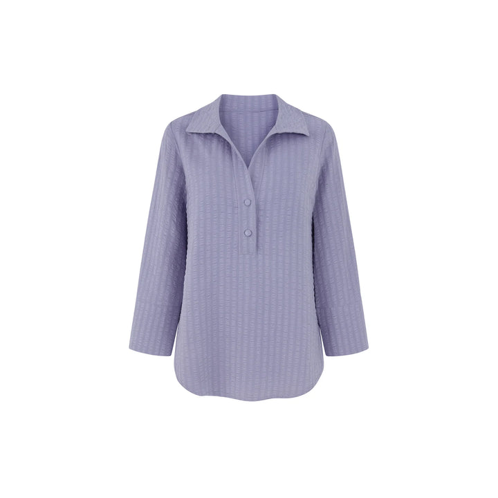 J'envie Odyssey Pop-Over Collared Blouse in Chambray - Mildred Hoit