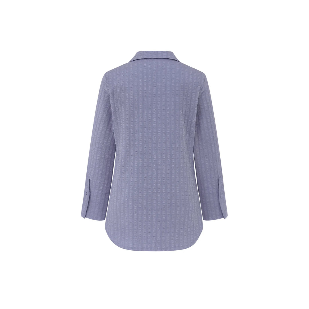 J'envie Odyssey Pop-Over Collared Blouse in Chambray - Mildred Hoit