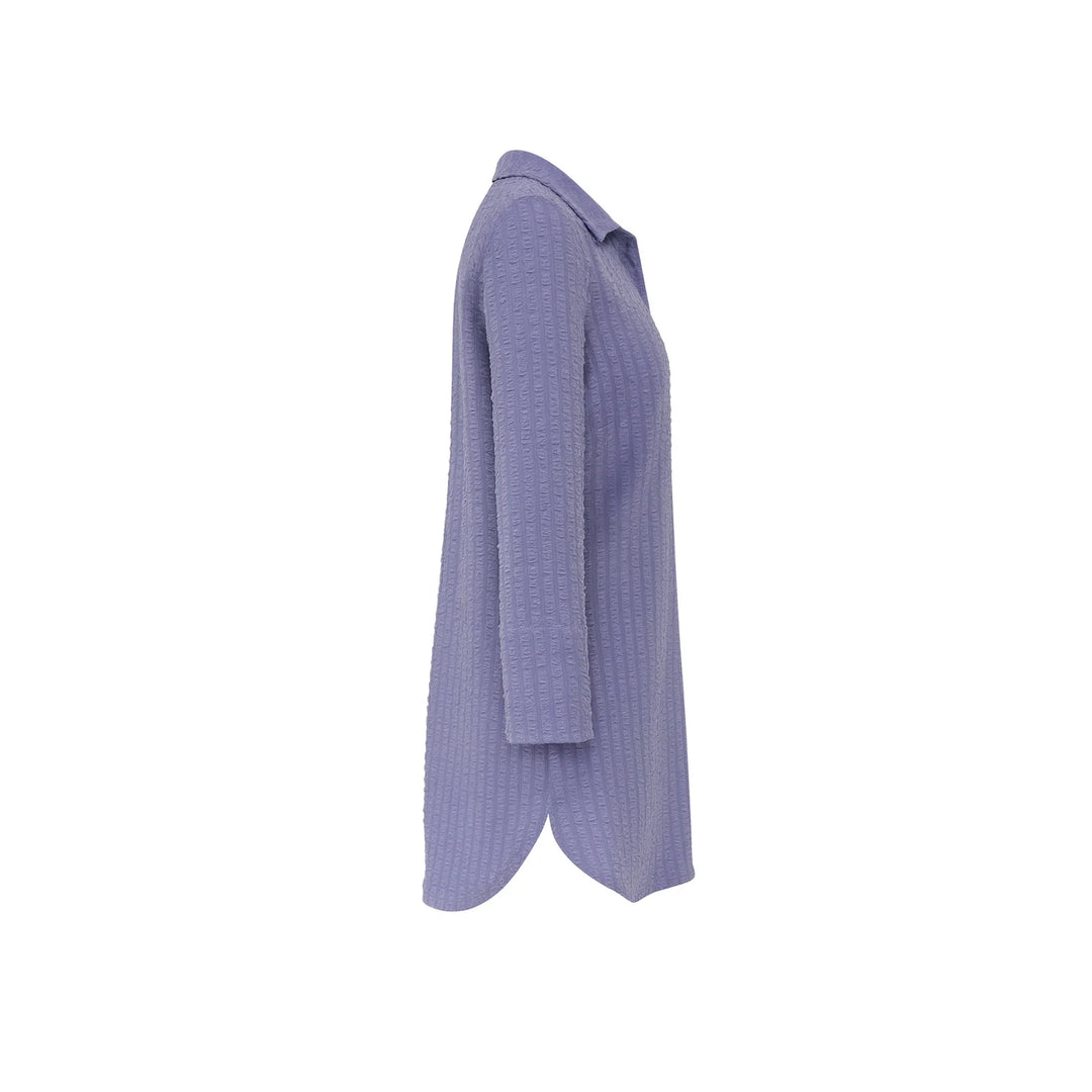 J'envie Odyssey Pop-Over Collared Blouse in Chambray - Mildred Hoit