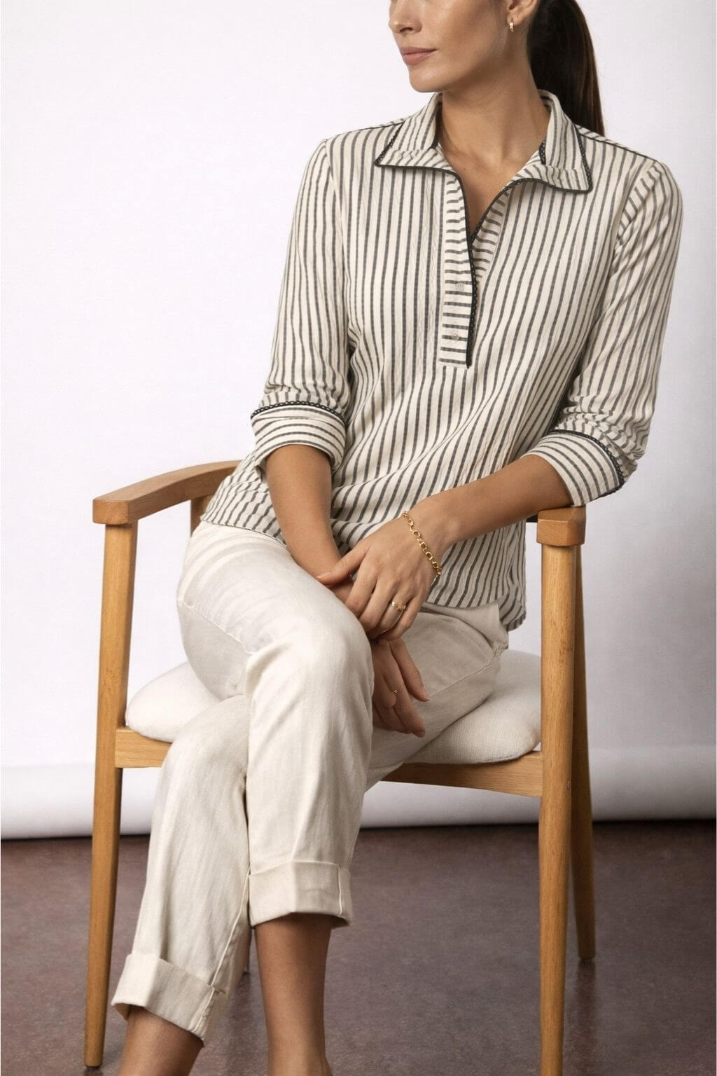 J'envie Collared Calypso Tunic in White & Black - Mildred Hoit