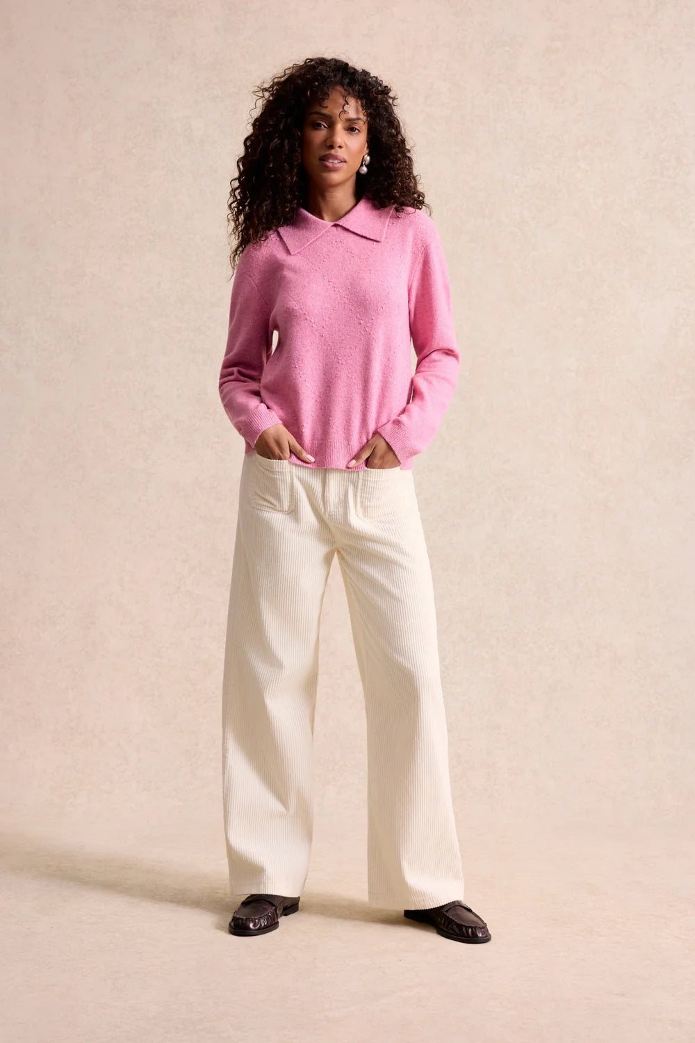 Leo & Ugo Pink Embellished Collared Sweater