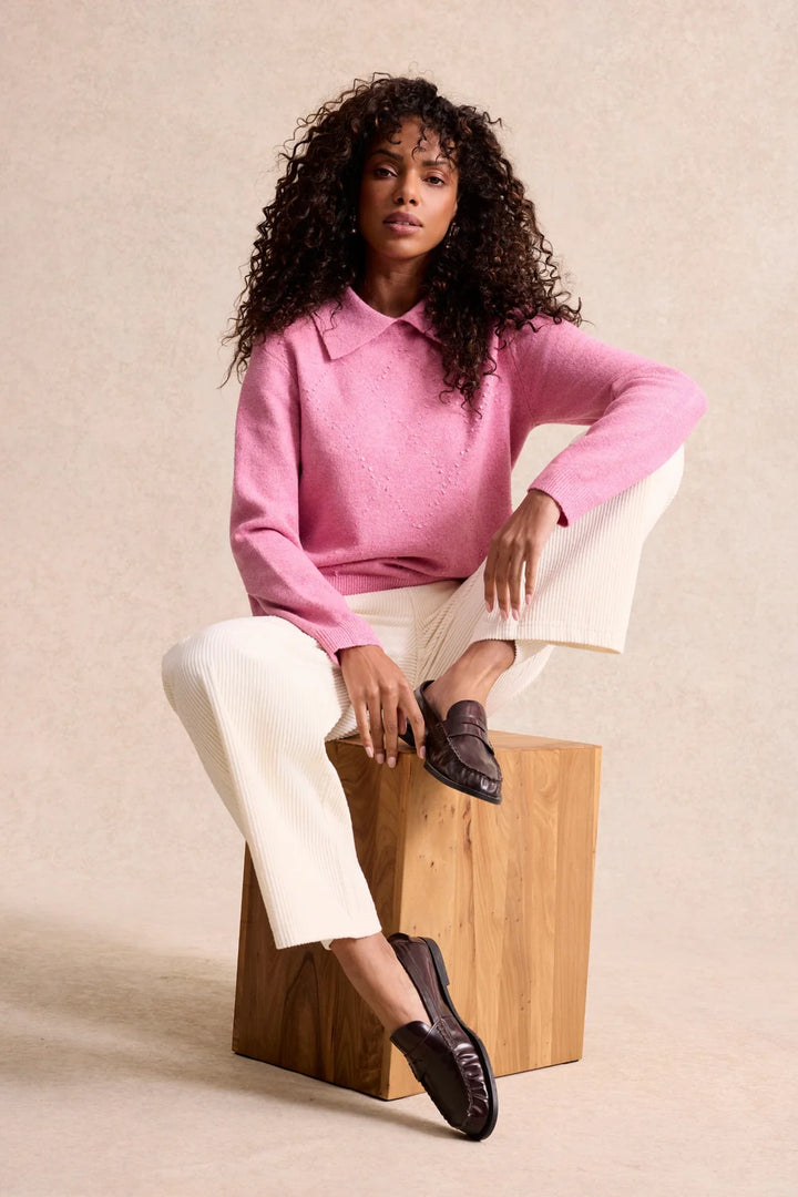 Leo & Ugo Pink Embellished Collared Sweater
