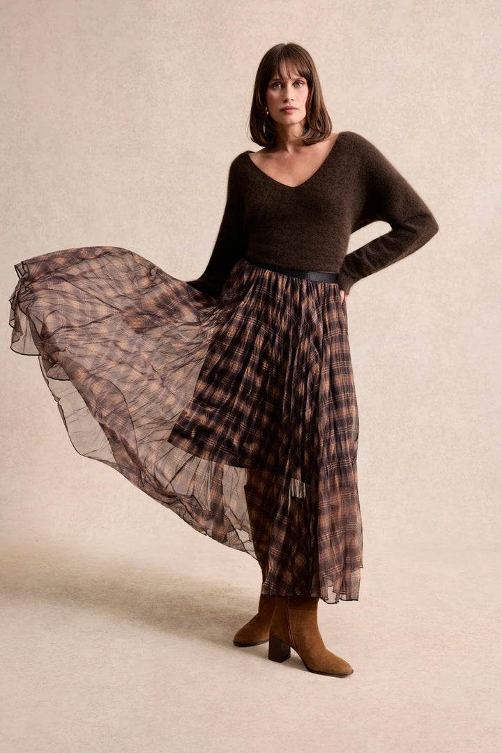 Leo & Ugo Plaid Skirt in Brown & Orange