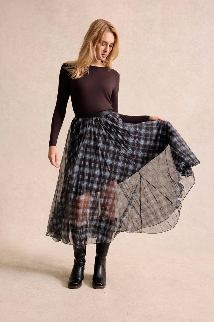 Leo & Ugo Plaid Skirt in Brown & Blue