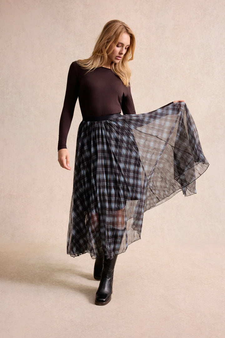 Leo & Ugo Plaid Skirt in Brown & Blue
