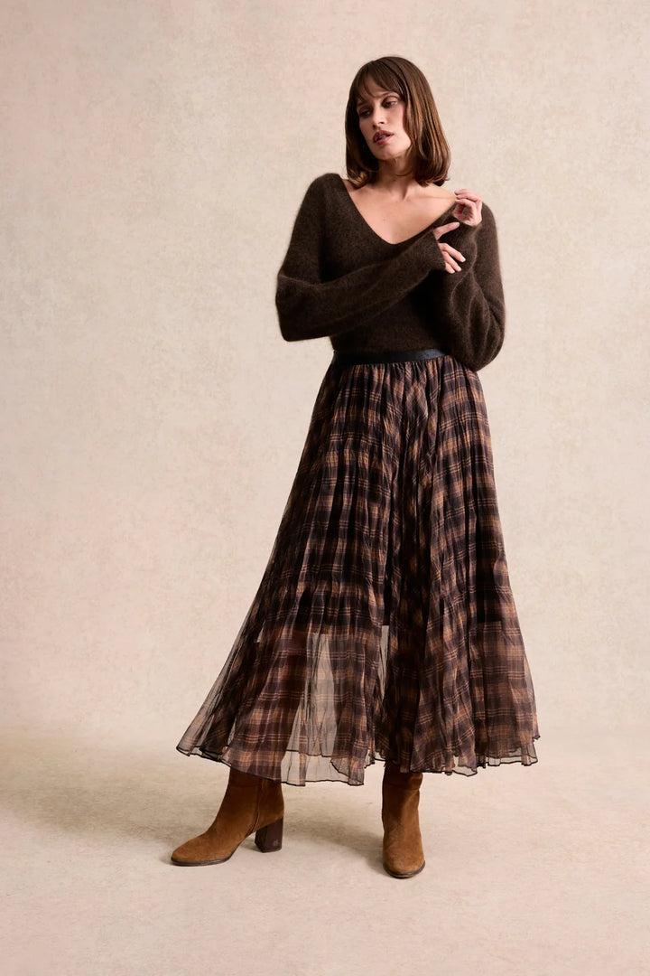 Leo & Ugo Plaid Skirt in Brown & Orange